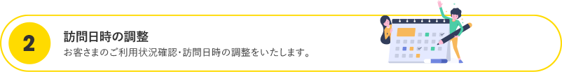 訪問日時の調整:お客さまのご利用状況確認・訪問日時の調整をいたします。