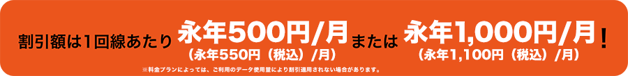 割引額は1回線あたり永年550円（税込）/月または永年1,100円（税込）/月